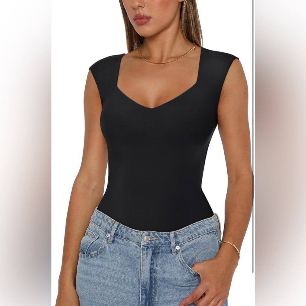 V Neck Double Lined Sleeveless Bodysuit